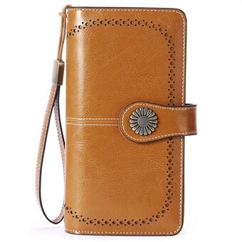 5162 Genuine Cowhide Leather Women Wallet Large Capacity Money Purse Lady Clutch Bag Wristlet Handbag with Hand Strap