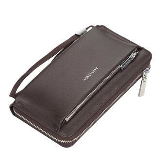 BAELLERRY S1081 PU Leather Men Clutch Bag Large Capacity Zipper Long Wallet with Wrist Strap
