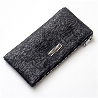 BAELLERRY C6043 Top Layer Cowhide Leather Ultra-thin Clutch Bag Stylish Men Zipper Long Wallet