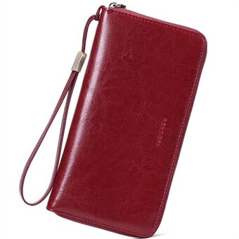 SENDEFN 5204 Waxy Cowhide Leather Cellphone Purse RFID Blocking Women Clutch Long Zipper Wallet with Hand Strap