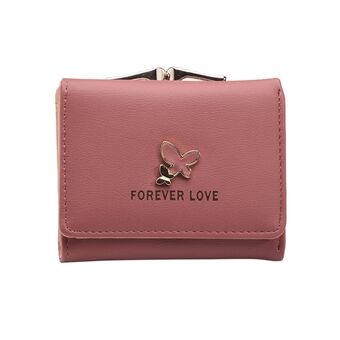 TEAYY XJB-528 Solid Color PU Leather Women Tri-fold Wallet Butterfly Decor Buckle Design Coin Purse Cards Cash Holder