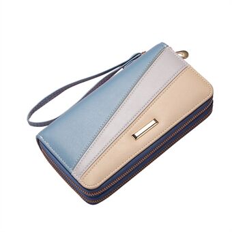TEAYY SL-216 Color Splicing PU Leather Women Clutch with Hand Strap Dual Layer Zipper Long Purse Cellphone Wallet
