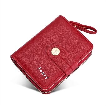 TEAYY XCKW-1 Women Short Wallet Snap Button PU Leather Card Holder Zipper Pocket Cash Coin Purse Billfold