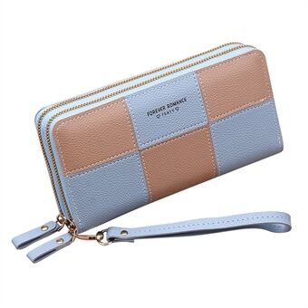 TEAYY SLW-304 Women Long Wallet Color Splicing Grid PU Leather Cellphone Purse Dual Layer Zipper Clutch