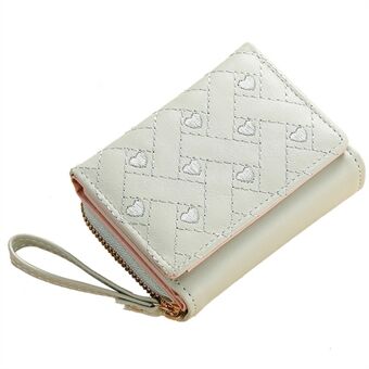 TEAYY L-063 Heart Embroidery Women Tri-fold Short Wallet PU Leather Card Holder Pouch Zipper Coin Purse