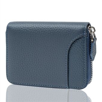 ZS-BO261 Women Short Wallet RFID Blocking Cowhide Leather Card Holder Bag Zipper Coin Purse