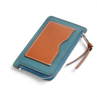 ZS-BO9071 Color Splicing Women Wallet Cowhide Leather Card Holder Ultra Thin Cash Coin Storage Bag with Zipper Pocket