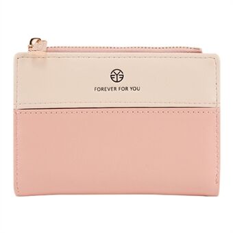 FFY FY23022-24 Color Splicing Women Bi-fold Wallet PU Leather Card Holder Cash Coin Storage Bag with Zipper Pocket