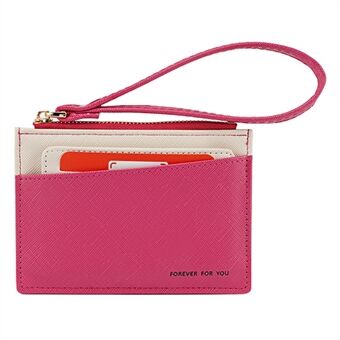 FFY FY1022-55 Solid Color Minimalist PU Leather Card Holder Zipper Coin Pocket Storage Bag with Hand Strap