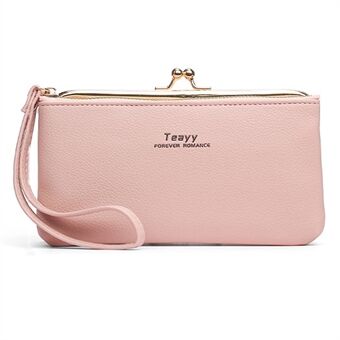 TEAYY LD-203 Vintage Long Wallet Cellphone Purse PU Leather Kiss Lock Clutch with Hand Strap