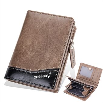 BAELLERRY D3246 Men Zipper Short Wallet PU Leather Bifold Purse Multi Card Slots Color Splicing Business Coin Purse Case