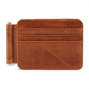 K062 Ultra Slim Crazy Horse Texture Cowhide Leather Card Holder Bag with Money Clip