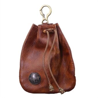 SG632 Genuine Leather Vintage Style Key Chain Wallet Drawstring Coin Pocket Coin Purse for Women