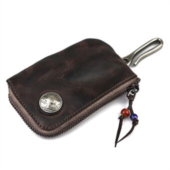 SG139 Retro Genuine Leather Zipper Coin Purse Key Holder Mini Pouch Change Wallet