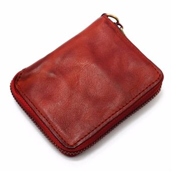 SG118 Men\'s Zippered Wallet Retro Genuine Leather Billfold Card Holder Bag Coin Charge Storage Pouch