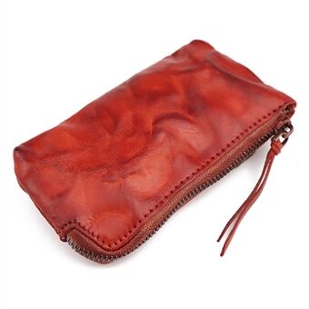 SG135 Retro Wrinkled Ultra Slim Cowhide Leather Zipper Wallet Change Cash Coin Purse Bag
