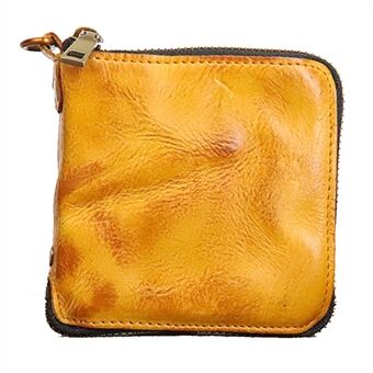 SG999 Retro Men Card Slots Zipper Coin Purse Top Layer Cowhide Leather Short Wallet