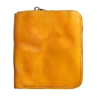 SG813 Top Layer Cowhide Leather Retro Bi-fold Men Short Wallet Zipper Design Cards Cash Holder Bag