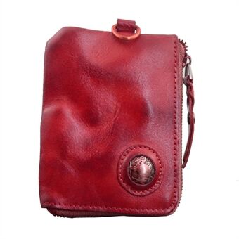 SG636 Retro Wrinkled Top Layer Cowhide Leather Zipper Coin Purse Driver License Card Holder Bag