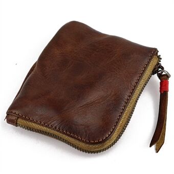 SG122 Retro Wrinkled Top Layer Cowhide Leather Zipper Coin Purse Coins Key Holder Bag