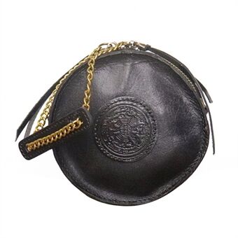 SG812 Cowhide Leather Round Zipper Change Wallet Bag Zipper Coin Holder Mini Vintage Pouch with Metal Chain