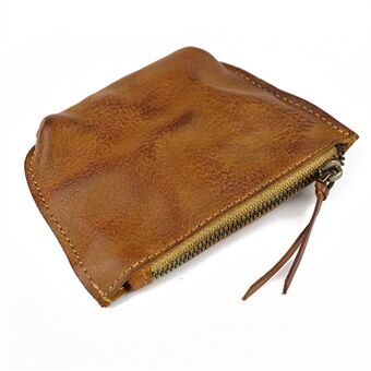 SG124 Mini Wallet Retro Wrinkled Top Layer Cowhide Leather Zipper Coin Purse Card Key Holder Bag
