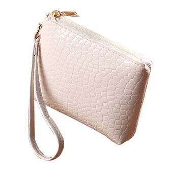 YF-002 Crocodile Texture Mini Wallet Clutch Bag PU Leather Coin Purse Zipper Pocket Cash Change Pouch with Hand Strap