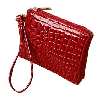 YF-166 Bright Surface Crocodile Texture PU Leather Coin Purse Small Zippered Change Pouch Women Wallet with Hand Strap