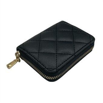 Rhombus Stitching Line Women Short Wallet Zipper Coin Purse PU Leather Organ Card Holder Bag