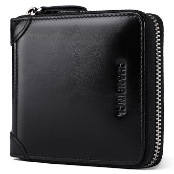 CHANPINCL CLQ375C Waxy Leather Cash Card Holder Bag Zipper Coin Purse RFID Blocking Horizontal Short Wallet