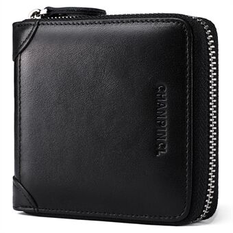 CHANPINCL CLQ375C Vintage Leather Zipper Coin Purse Portable RFID Blocking Horizontal Short Wallet