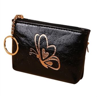 54 Lacquered Butterfly Pattern Mini Wallet PU Leather Zipper Coin Purse with Key Ring