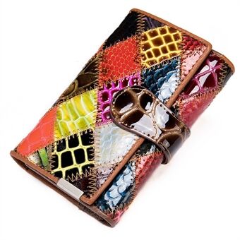 4203 Stylish Women Top Layer Cowhide Leather Wallet Clutch Bag Color Splicing Multi Card Slots Purse