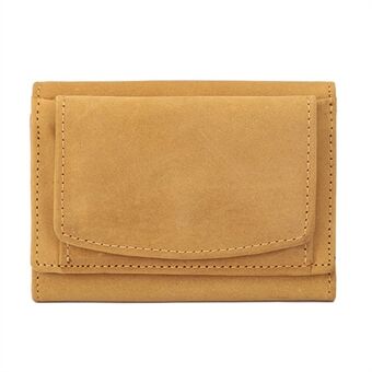 AP249 Cowhide Leather RFID Blocking Card Holder Cash Storage Bag Tri-fold Short Wallet
