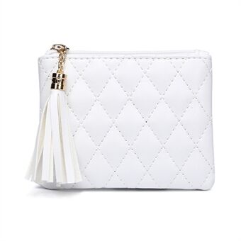 OY Rhombic Grid Women Short Wallet PU Leather Card Cash Coin Purse Bag with Tassel Zipper