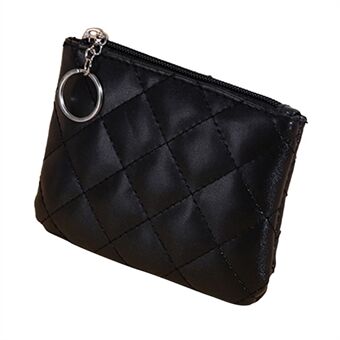 S-0028 Stylish Rhombic Grid PU Leather Zipper Coin Purse Cash Card Holder Women Small Wallet