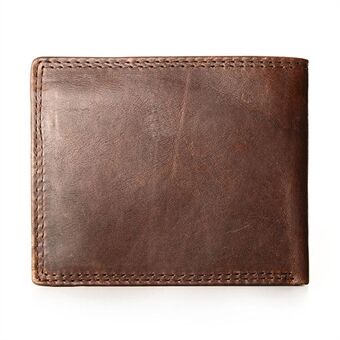 521 Crazy Horse Texture Cowhide Leather Men Folding Wallet RFID Blocking Cards Cash Storage Bag - Brown