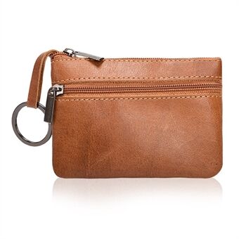 Top Layer Cowhide Leather Coin Purse Zipper Pocket Design Cards Coins Cash Storage Pouch - Brown