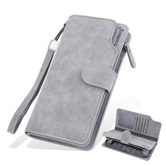 BAELLERRY S1070 Frosted PU Leather Men Long Wallet Zipper Pocket Cards Cash Holder Clutch Bag with Wrist Strap