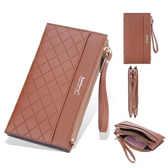 BAELLERRY N3238 Rhombus Stitching Lines Double Zipper Cellphone Clutch Women Purse PU Leather Long Wallet with Hand Strap