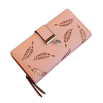 Hollow Leaves PU Leather Wallet for Women Card Holder Long Clutch Bag Zipper Coin Purse