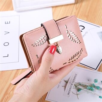 PU Leather Wallet for Women Hollow Leaves Short Clutch Bag Card Holder Zipper Coin Purse