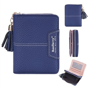 BAELLERRY N1859 Women Bi-fold Short Wallet PU Leather Organ Card Bag with Tassel Zipper