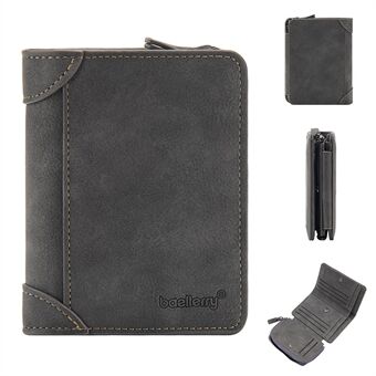 BAELLERRY D9201 Retro PU Leather Men Tri-fold Wallet Cards Coins Cash Carrying Bag with Zipper Pocket