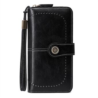 CHARM INFINI Waxy PU Leather RFID Blocking Long Wallet Cellphone Purse with Wrist Strap
