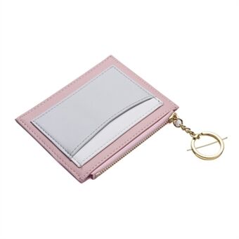 Women Color Splicing PU Leather Wallet Card Holder Case Slim Zipper Coin Purse with Keychain