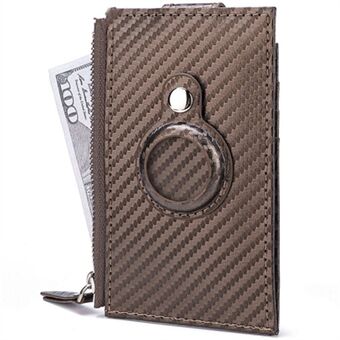 DEABOLAR Carbon Fiber Card Holder Folding Zippered Wallet Bag with Tracker Slot for Apple AirTag
