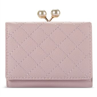 TAILIAN T7368-134 Pearl Clip Wallet PU Leather Card Storage Holder Stitching Rhombus Coin Pouch Bag