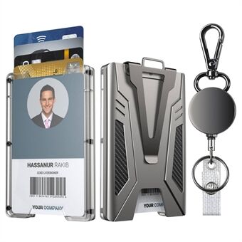 KB004 Metal + PC Business Card Holder ID Credit Card Storage Case with Money Clip and Retractable Key Chain
