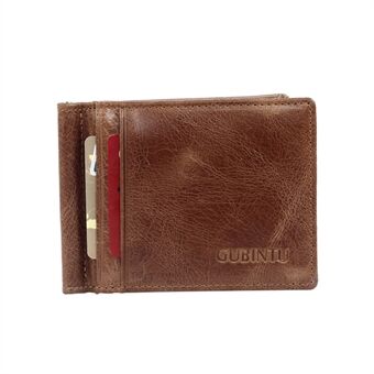 GUBINTU 425 Men\'s Crazy Horse Genuine Leather Bi-fold Anti-scan Short Wallet with Card Slots - Coffee